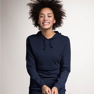 Navy Boob design organic cotton hoodie with fleece chest liner